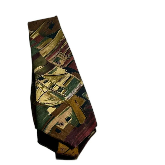 Oscar de la Renta neckwear abstract black red 100% silk tie necktie made in USA - Picture 9 of 10